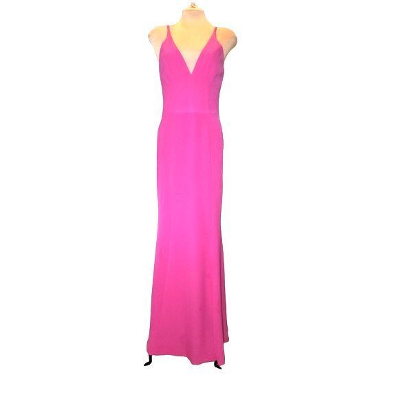 Dress The Population Iris Bright Fuschia Crepe Slit Gown Size M - Picture 3 of 12